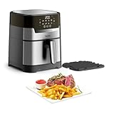 Tefal Easy Fry & Grill Heißluftfritteuse, 2-in-1 Technologie Air Fryer und Grill, Digitales Display, 4,6 Liter für 6 Portionen, 8 Kochprogramme, energiesparend, ohne Öl, Edelstahl, XL Volumen, EY505D