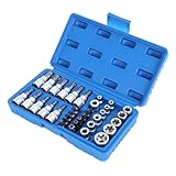 Qinlenyan 34-teiliges Universal Schlag Steckschlüssel Set, E10-E24, externes Drehmoment-Steckschlüssel-Set, 3/8-Zoll-Antrieb, 1/4-Zoll-Antrieb, Innensechskant bit set für Drehmomentschlüssel, Bohrer