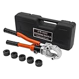 Hydraulische Presszange, Hand Presswerkzeug Ergonomische Gestaltung 360° Drehbarem Kopf mit 5 Paar Crimpeinsätze, 12-28mm Crimpzange für Elektrizität, Kommunikation