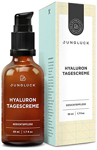 BIO Hyaluron Creme vegan I Natürliche Inhaltsstoffe | 50 ml Feuchtigkeitscreme für Gesicht & Haut I Junglück Hyaluron Tagescreme I Made in Germany