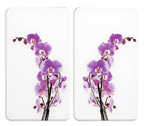Maximex Herdabdeckplatte Universal Orchideenblüte 2er Set, für Glaskeramik-, Elektro- & Gasherde, hygienisch, Kratz- & schlagfest, Schneidbrett mit rutschfesten, höhenverstellbaren Füßen
