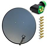 Premium X Satelliten-Komplettanlage 100cm Satellitenschüssel Aluminium Anthrazit Quad LNB 8x F-Stecker, SAT bis 4 Teilnehmer Receiver