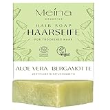 Meina Naturkosmetik - Bio Haarseife für trockenes Haar und trockene Kopfhaut mit Aloe Vera, Zertifiziert, Vegan, Nachhaltig, Handgemacht, Plastikfrei, Ohne Palmöl, Wie ein festes Shampoo - 80g