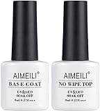 AIMEILI UV LED Gellack Gel Nagellack Base & No Wipe Top Coat Unterlack & Überlack Set Gel Polish 2×8ml