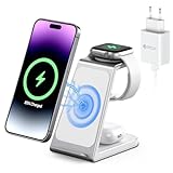 3 in 1 Wireless Charger,15W Ladestation Apple Watch und iPhone Inductive Kabelloses Ladegerät for iPhone 15 14 13 12 11 Pro Max/Mini/XS/XR/8 Samsung Huawei,Apple Watch Series AirPods Pro 3 (Weiß)