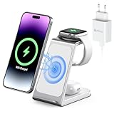 Ladestation für Apple Watch und iPhone, 3 in 1 Wireless Charger Induktive Ladestation/Kabelloses Ladegerät für iPhone 16 15 14 13 12 MagSafe Gerät Serie/Samsung Apple Watch/AirPods Pro Serie (Weiß)