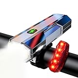 Fahrradlicht Set, 5000 Lumen Extrem Hell Fahrrad Lichter LED Set, USB Aufladbar IPX6 Wasserdicht Fahrradlampe, 4400mAh Fahrradlichter, StVZO Zulassung Fahrradbeleuchtung Set für Nachtfahrten