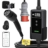 dé Mobile Wallbox/Ladestation 22kW Mit App [3-phasig|7m|6-32A] mit stromzähler, Ladekabel CEE 32A auf Typ 2 und EV Ladegerät für Model Y/3, ID.3/4/5, MG4, EX30, e-up, e-tron und andere EV/PHEV
