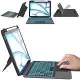 Schutzhülle mit abnehmbarer Tastatur für iPad Air 11 Zoll 2024 (M2)/iPad Air 5/Air 4/iPad Pro 11 Zoll (4/3/2/1 Gen), 7-farbige Hintergrundbeleuchtung, intelligentes Touchpad, Französisch AZERTY,