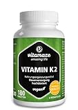 Vitamin K2 hochdosiert & vegan, 200 mcg MK-7 Menaquinon (zertifiziert, All-Trans-Form), 180 Tabletten 6 Monatsvorrat, Natürliche Nahrungsergänzung ohne Zusatzstoffe, Made in Germany