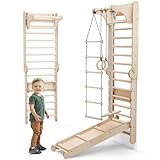 Goodevas Schwedenleiter aus Holz für Kinder - Montessori Kletterwand Indoor Klettergerüst für Kleinkinder - Sprossenwand Kinderzimmer für Kinder Beige