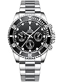 Alienwork Automatikuhr Armbanduhr Herren Damen Silber Edelstahl Metallarmband Kalender Schwarz Multi-Funktion Glasboden