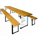 Casaria® Bierzeltgarnitur 220 cm Klappbar Stabil 3 Teilig 2X Bierbank 1x Breiter Tisch Holz Biertischgarnitur Festzeltgarnitur Biergarten Biergarnitur