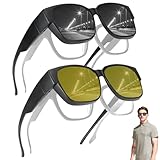 2 Stück Überzieh Sonnenbrille, Sonnenbrille Über Normale Brille, Polarisiert UV400 Überziehbrille, Nachtsichtbrille für Autofahrer, Clip on Sonnenbrille, Aufsatz für Brillenträger für Herren Damen