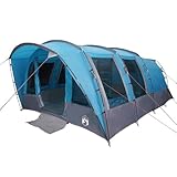 vidaXL Tunnel Familienzelt 8 Personen, Campingzelt mit Steckverbindungssystem, Wasserdicht Tunnelzelt mit Heringen Abspannseilen, Gruppenzelt, Blau 185T Polyester