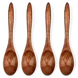 Jeffdad Honiglöffel Holz, 4 Stück Handgefertigter Holzlöffel Klein Natürliches Nanmu Suppenlöffel Mischen Rühren Kochen Wooden Spoon für Heiße Schokolade Honig Kaffee Tee Küchenzubehör (4 Stück Braun)