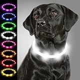 Joytale Leuchthalsband Hund USB Aufladbar Hundehalsband Leuchtend für Große Mittel Kleine Hunde und Welpe, Led Halsband mit 3 Modi für Sicherheit, Weiß