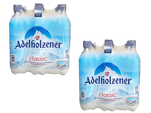 Adelholzener Mineralwasser Classic Naturell 0,5 & 1,0 Liter | 6er & 12er Packs inkl. Pfand + GRATIS HLKauf-Block | Natriumarm mit Kohlensäure (12 x 1Liter Classic + 1 HL Kauf-Block)