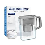 AQUAPHOR Wasserfilter Kanne Compact grau inkl. 1 Maxfor+ Filter I Kunststoff Karaffe 2,4l I Reduziert Kalk, Chlor & Schwermetalle I Kompakter & leichter Wasserfilter I Passt in die Kühlschranktür