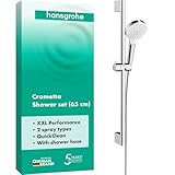 hansgrohe Crometta - Duschset mit Duschkopf (2 Strahlarten), Duschschlauch (1,60 m) und Duschstange (0,65 m), Weiß/Chrom, 26532400