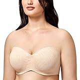 AISILIN Damen Spitze Trägerloser BH Große Brüste Bandeau Minimizer BH mit Bügel Soft Ungefüttert Multiway Beige 85D