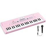 MAX KD49P - Kinder Keyboard mit 49 Tasten mit Mikrofon, 16 Klangarten, 8 Rhythmen & Sounds, Kinderklavier mit Aufnahmefunktion, 8h Akku - E Piano Kids, Keyboard Piano Spielzeug für Kinder ab 4 Jahre