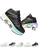 Schuhe mit Rollen für Jungen,Verstellbar Roller Skate Shoes,Quad- Rollschuhe 2 in1 Rollschuhe Ausklappbar für Mädchen (Black with Light, 35/EU)