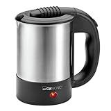 Clatronic® Wasserkocher klein 0,5 Liter | Reisewasserkocher inkl. 2 Tassen, Reisebeutel und Löffel | BPA-frei | Edelstahlgehäuse | Mini Wasserkocher | 1000W | Camping Wasserkocher | WKR 3624