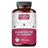 Raibu D-Mannose Kapseln mit Cranberry - 2100 mg D Mannose pro Tagesdosis - 160 Kapseln hochdosiert - Vegan, natürlich, rein & ohne Zusätze in Deutschland produziert & laborgeprüft