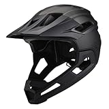 Full Face Bike Helm, Mountainbike-Helm für atmungsaktive schockfeste PC mit Erwachsenen mit abnehmbarem Kinnhalter und Visor-Verstellbares Schwarz zum Radfahren