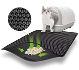 Katzenklo Matte 60x45 CM mit Klettverschluss und Großes Loch Design, Katzenstreu Matte Doppelte Wasserdichte und Rutschfeste, Katzenmatte Katzenklo Ungiftiges Material, Cat Litter Mat Schwarz