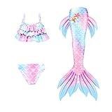 Generisch Meerjungfrau Flosse, Meerjungfrauenflosse Mädchen Party Meerjungfrauenschwanz Rollenspiel Monoflosse Prinzessin Badeanzug Zum Schwimmen Mermaid Bikini Set für Kinder Teenager 140