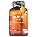 Vitamin D3 2000 I.E. - 400 Tabletten (1 Tablette/ 2 Tage) - Sonnenvitamin für Immunsystem, Knochen, Zähne & Muskeln - Reine & natürliche Zutaten - Cholecalciferol für Jung & Alt - Von WeightWorld
