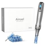Ainael M8S Microneedling Pen, Aktualisierte Professionelle Kabellos Microneedle Gerät Elektrisch Einstellbare Microneedling Pen Set für Gesicht Körper Haare Bart Wachstum - 8 Patronen