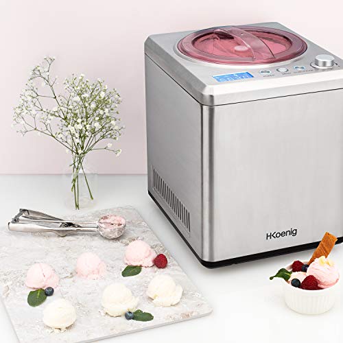 H.Koenig professionelle Eismaschine HF340 - Elektrisch - 2 L - 180 W - Kühlfunktion - Schnelle Zubereitung - Eis, Frozen Joghurt und Sorbet