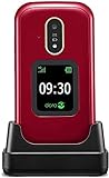 Doro 7080 Handy 4G Dual SIM mit Abdeckung für ältere Menschen mit WhatsApp für Videoanrufe, Facebook, Support-Taste mit GPS und Ladestation [Spanische und portugiesische Version] (Rot)