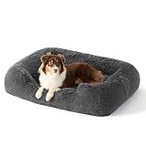 BEDSURE Hundebett flauschig Grosse Hunde - 91x68x18cm Hundebett waschbar für Grosse Hunde, quadratisches kuschelbett mit weich Rand und Rutschfester Boden, grau