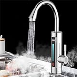 LED Elektrischer Wasserhahn Durchlauferhitzer Sofort Heizung 360° Drehbar Küchenarmatur 3300W Elektrische Armatur mit Temperaturanzeige für Küche Bad