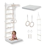 Gymnastik-Sprossenwand für Kinder (210 cm) | Wandmontierte Holzleiter | Kletterleiter für Kinder | Turnringe | Schutzmatte | Kletterseil | 100% ECO | Hergestellt in der EU