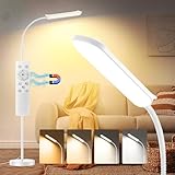 marctronic Weiß LED Stehlampe, 18W 1800LM Super Hell Stehlampe Dimmbar Farbtemperatur 2700K-6500K, 360° Flexibler Leselampe Modern Stehleuchte mit Fernbedienung für Wohnzimmer Schlafzimmer Büro