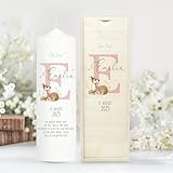 Wandtattoo Loft Taufkerze Junge Mädchen bedruckt personalisierter Buchstabe Reh Rehkitz Kerze zur Taufe Geburtstag Geschenk/Mädchen/Taufkerze 25 x 7 cm