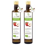 GreatVita Bio Apfelessig 1 Liter | Naturtrüb & ungefiltert mit Essigmutter - 100% Bio Qualität aus kontrolliert biologischem Anbau | Frei von künstlichen Zusatzstoffen, Rohkostqualität