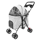 banapoy 4 Haustier Kinderwagen, Faltbare Haustiere Jogger Kinderwagen Reisende Hundeschlendern mit Baldachin, Becherhalter, Atmungsaktives Netz, für Mittelgroße Große Welpen (Grey)