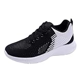 Damen-Turnschuhe, Größe 36, Sommer, Herbst, atmungsaktiv, orthopädisch, modisch, Outdoor, leicht und bequem, Laufen, Freizeit, Sportschuhe, klobig, weiß, Schwarz , 6 UK 3X-Narrow