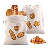 2 Stück Leinen Brotbeutel, Wiederverwendbar Leinenbeutel für Brot, Bread Bag Aufbewahrung Frischhalten, Leinenbeutel Bread Bag mit Kordelzug, Groß Brottüten Leinen, für Brot, Baguette, Obst und Gemüse