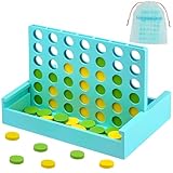 VingaHouse Vier Gewinnt Holz, Kinder Brettspiel, 4 in Einer Reihe Reihe Vertikales Brettspiel, Strategiespiel für 2 Spieler, Pädagogische Spielzeuggeschenke für Kinder Geeignet [Blau]