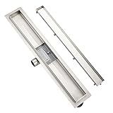 Plumbsys Duschrinne Edelstahl Länge 70cm ，2in1 Befliesbar Doppelseitige bodenablauf Komplettset，Duschablauf Siphon mit Geruchsstop und Haarsieb，Ablaufrinne extra flach，Schnelle Drainage