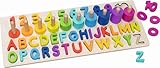 goki 58357 - Alphanumerisches Puzzle - aus robustem Holz - 91 Teile - Zahlen von 0 bis 10, Buchstaben von A bis Z | ABC Alphabet Puzzle | Zahlen Puzzle