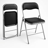 HAEST - Klappstühle 2er Set, Klappstuhl gepolstert mit Metallrahmen & Kunstleder, platzsparend, bis 150 kg belastbar, Ideal als Küchenstühle & Gartenstühle, Silber-Schwarz
