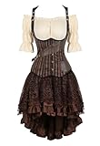 Piratenkleid Set Unterbrust Korsett Kleid Damen Steampunk Rock Top Kostüm Corset Dress Schnüren Große Größen Halloween Braun XS